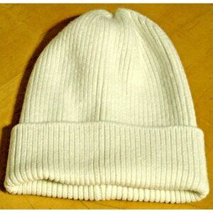 Melrose and Market Ribbed Knit Beanie Hat OS Stretch Rollup Warm White Eggshell